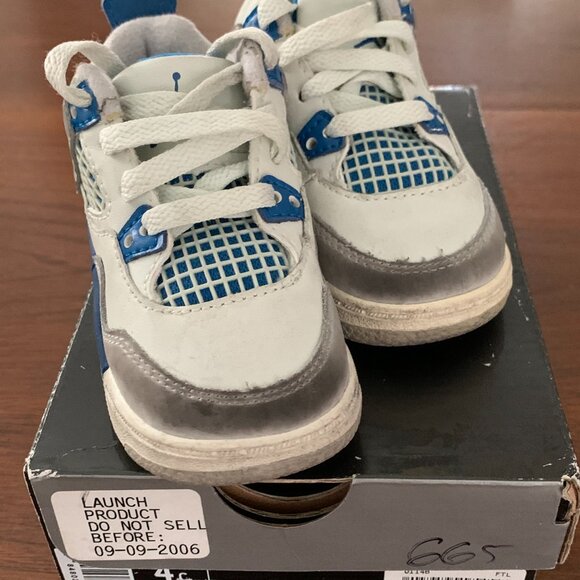 Vintage Boys Jordan 4 Retro Toddler Size 4C in Military Blue N Grey - Picture 12 of 15